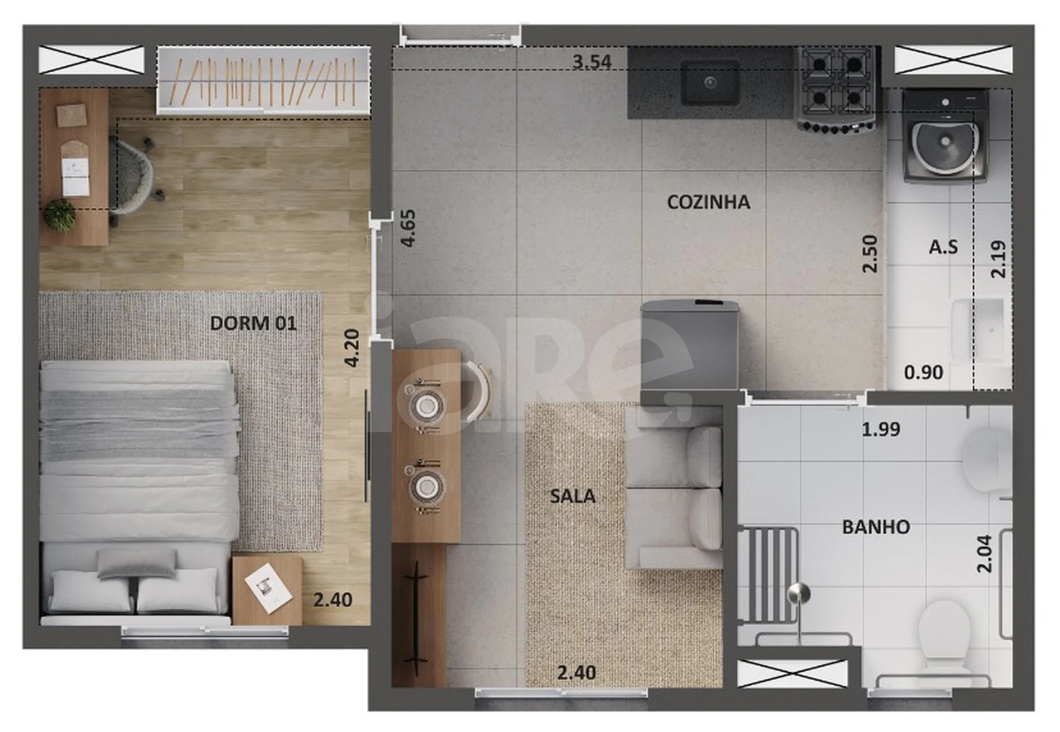 Planta — Apartamento 34 m²