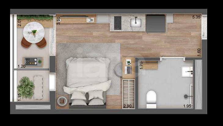 Planta — Studio 26,51 m²