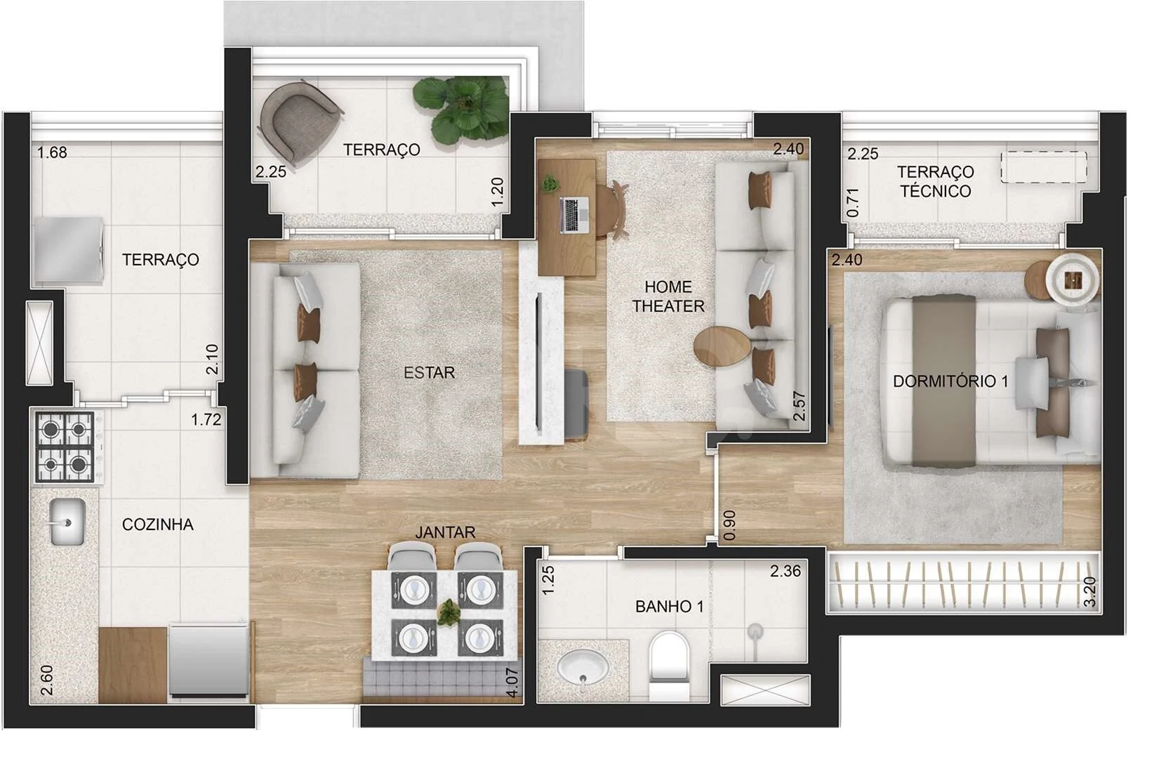 Planta — Apartamento 51,57 m²