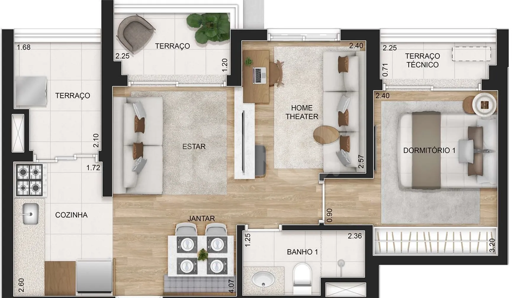 Planta — Apartamento 51,57 m²