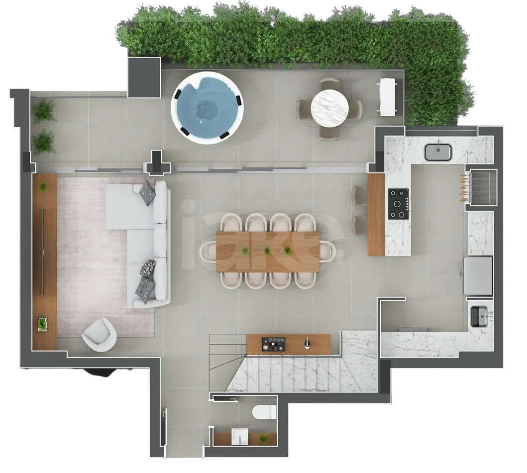Planta — Cobertura Duplex 166,59 m² · 1º pavimento
