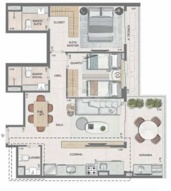Planta — Apartamento 77,54 m²