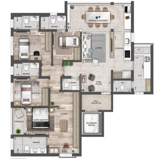 Planta — Apartamento 142 m²