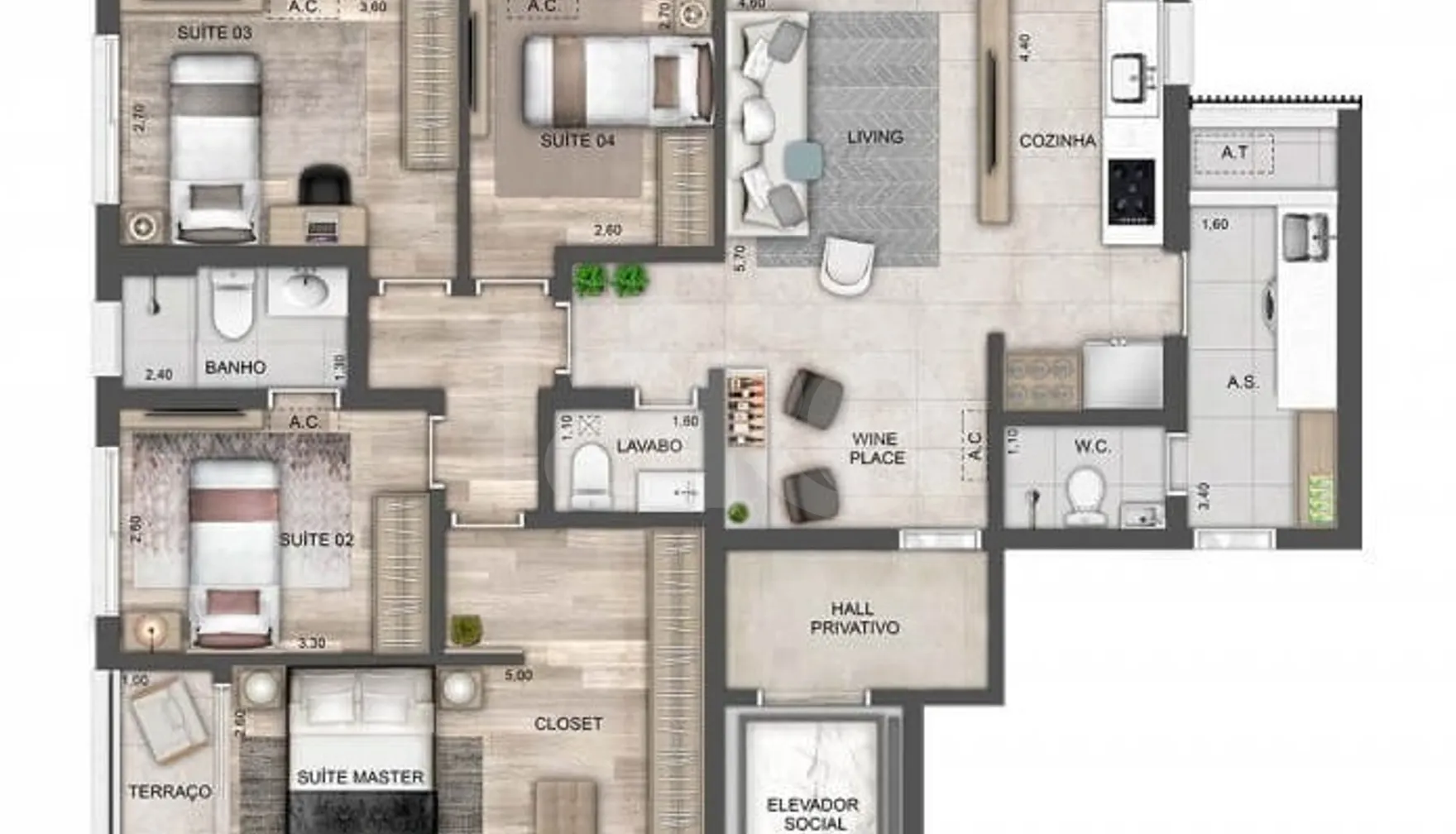 Planta — Apartamento 142 m²