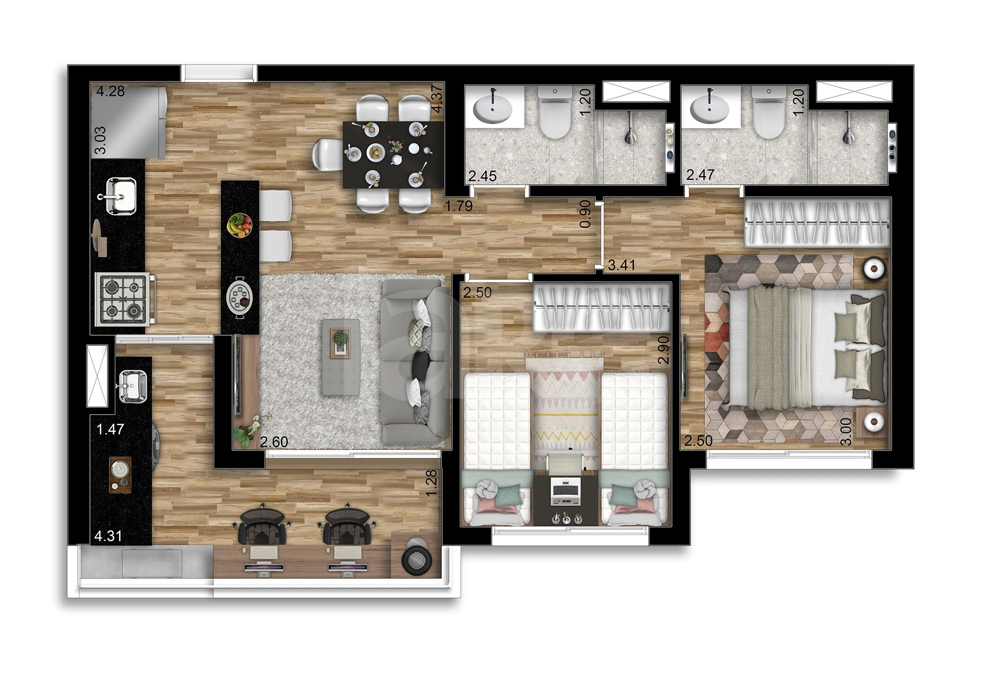 Planta — Apartamento 55 m²