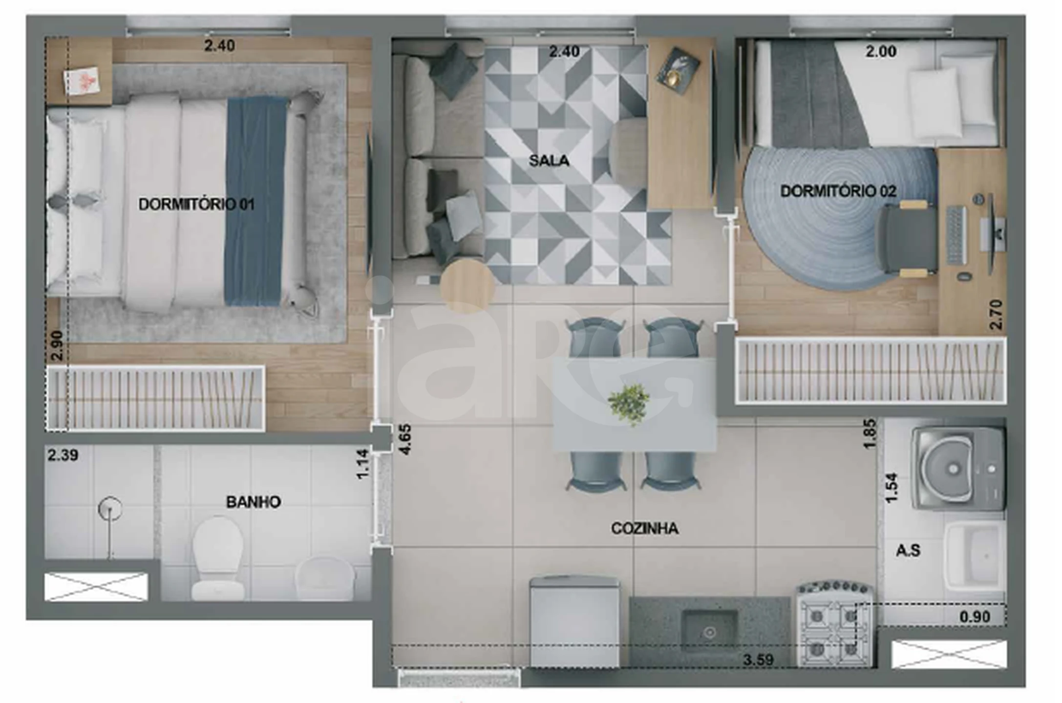 Planta — Apartamento 34,24 m²