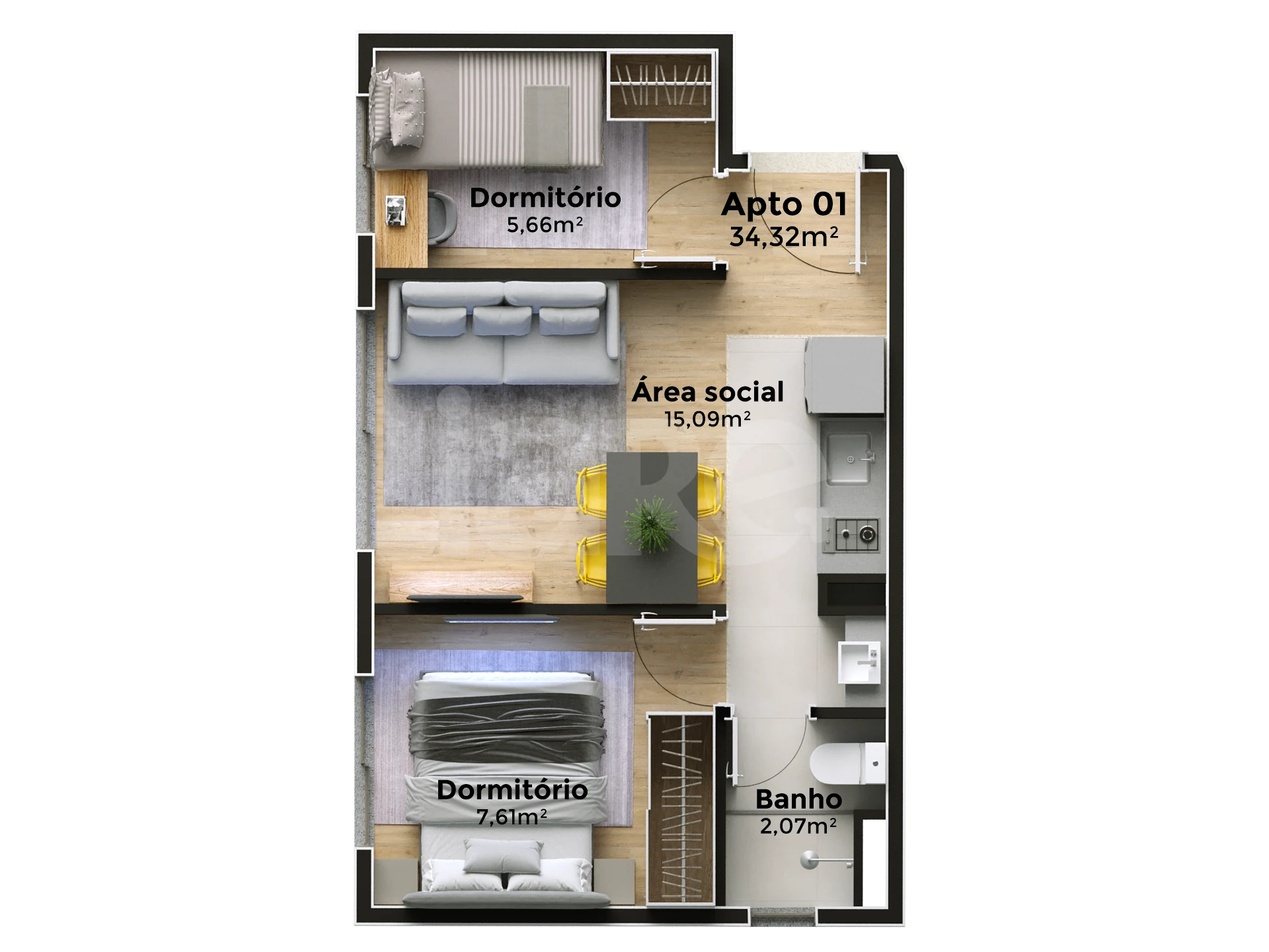 Planta — Apartamento 34,42 m²