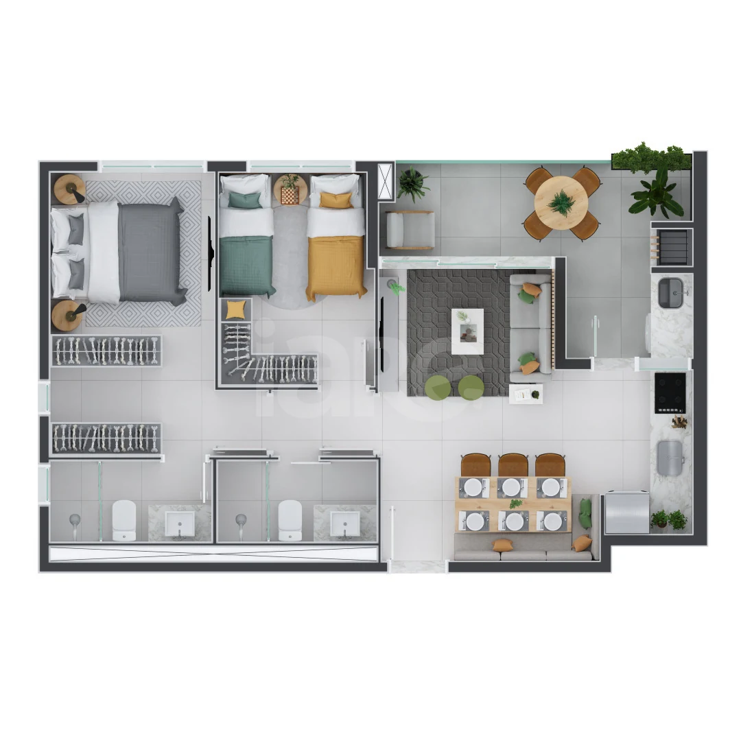 Planta — Apartamento 60,51 m² · 1º pavimento