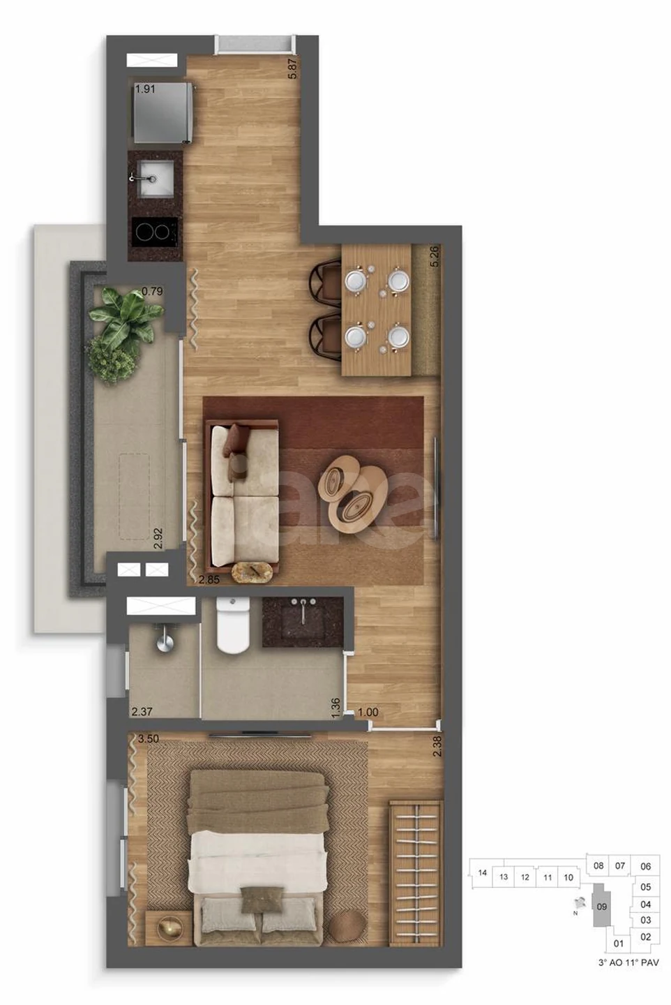 Planta — Apartamento 38,3 m²