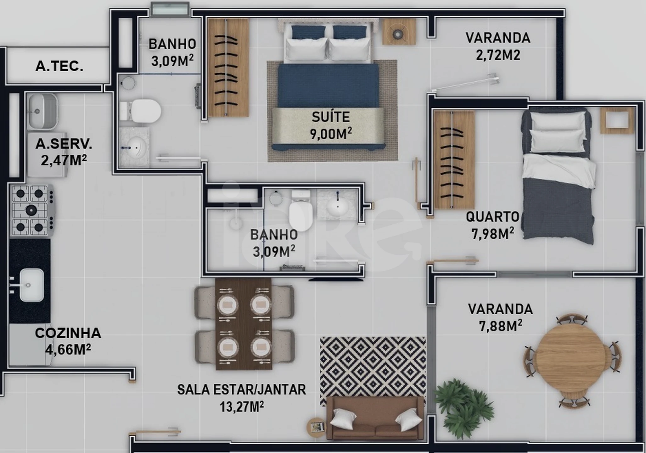 Planta — Apartamento 53,67 m²