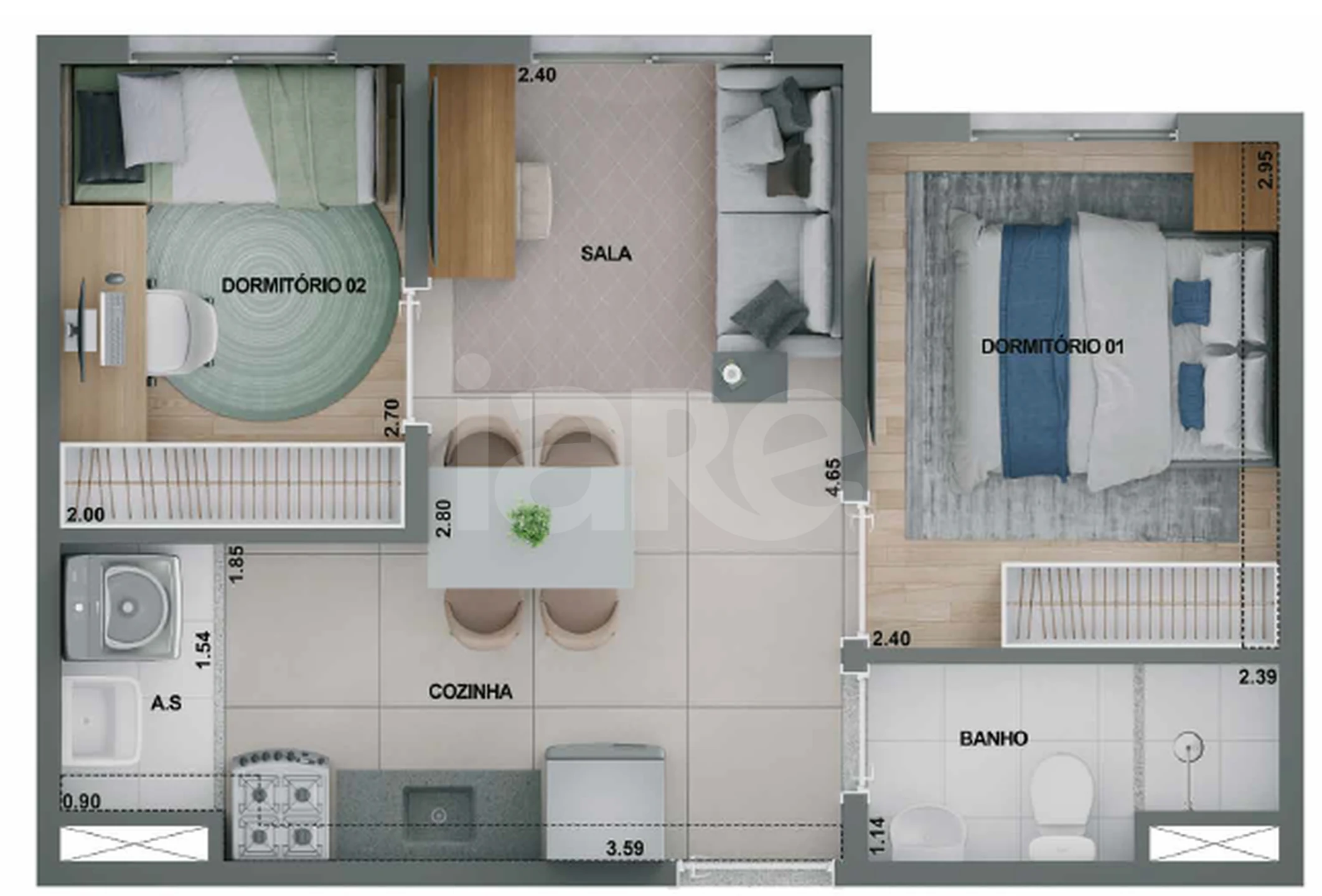 Planta — Apartamento 35 m²