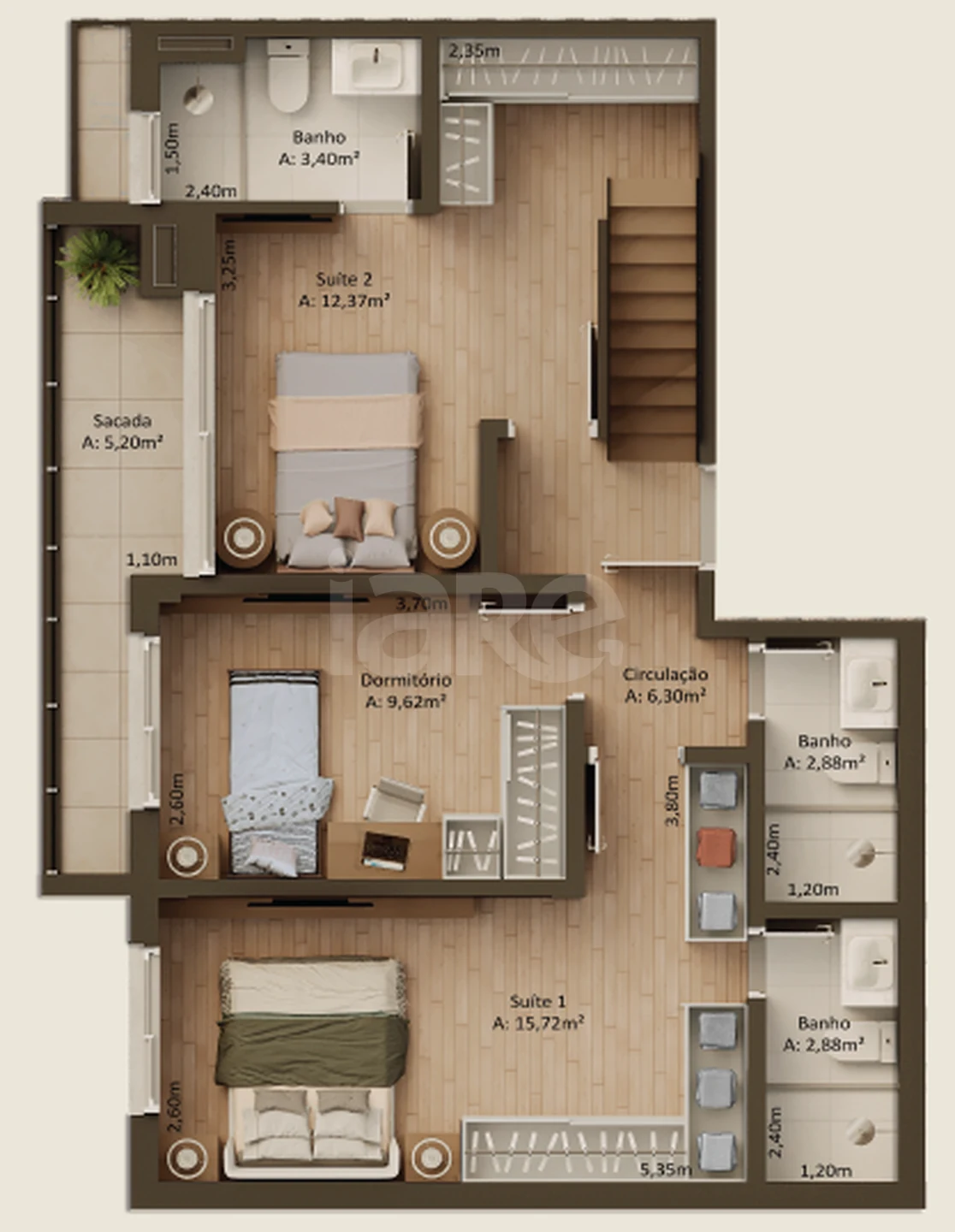 Planta — Cobertura Duplex 137,96 m² · 1º pavimento