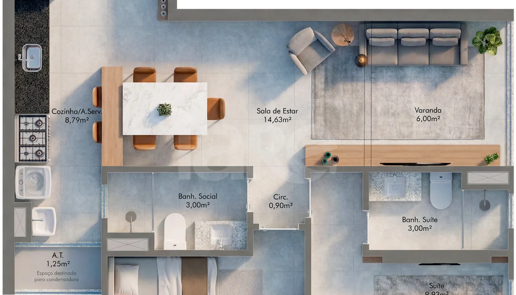 Planta — Apartamento 61,28 m²
