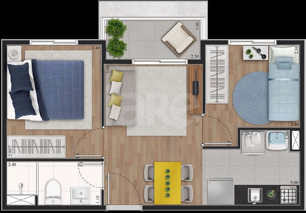Planta — Apartamento 36,6 m²