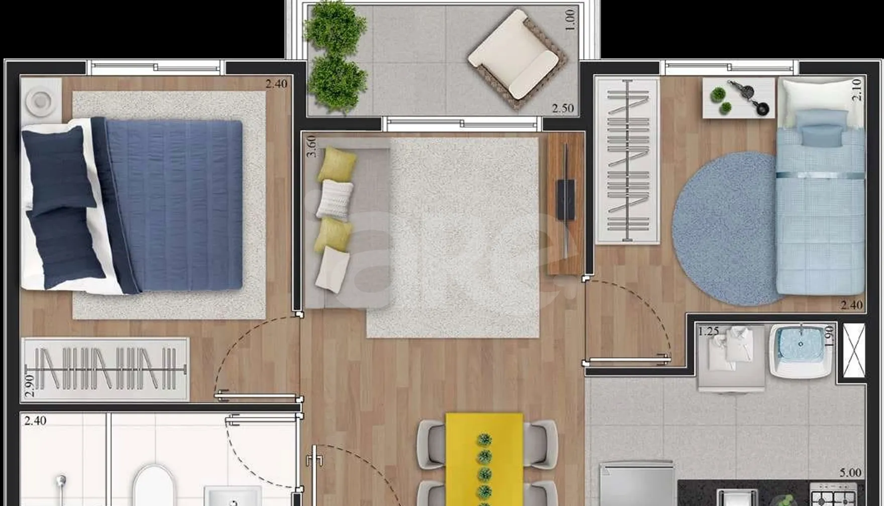 Planta — Apartamento 36,6 m²