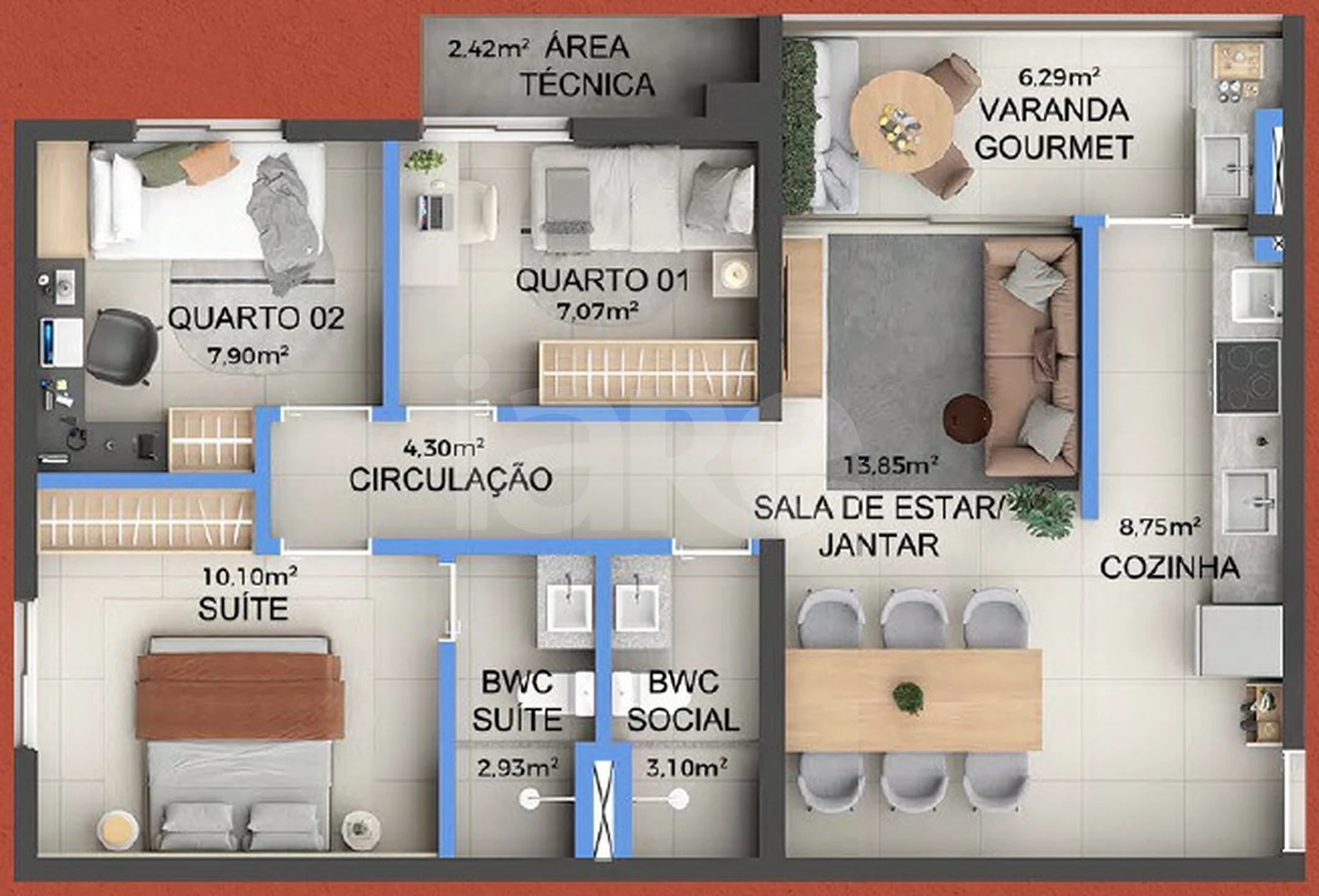 Planta — Apartamento 72,53 m²