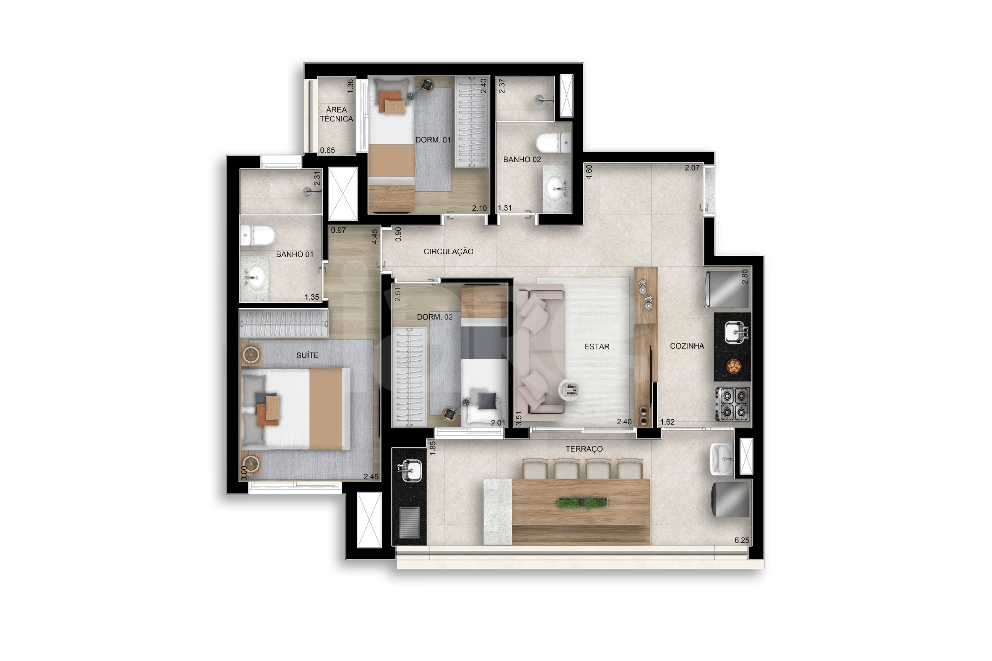 Planta — Apartamento 67 m²