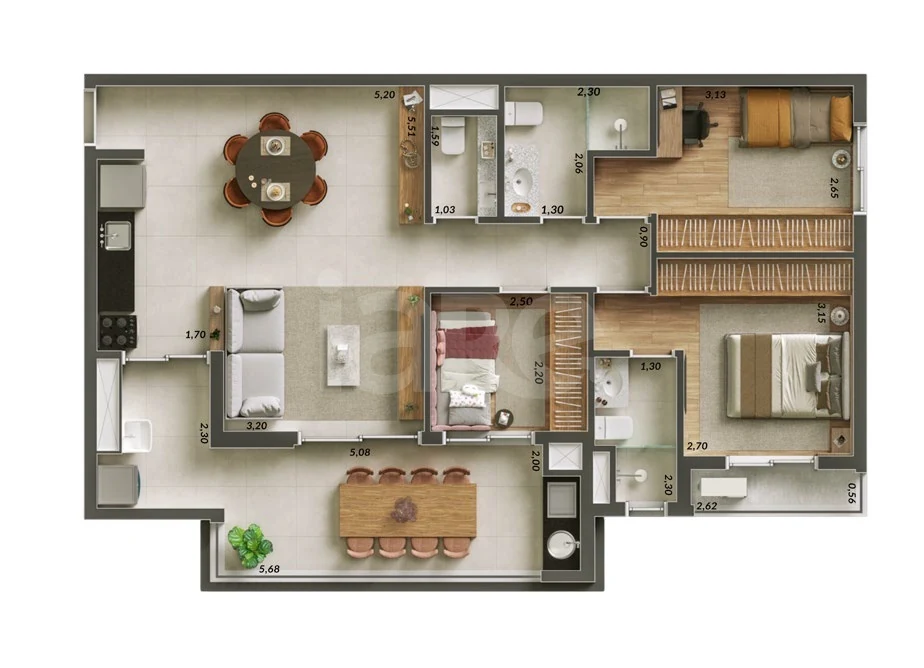 Planta — Apartamento 90,03 m²