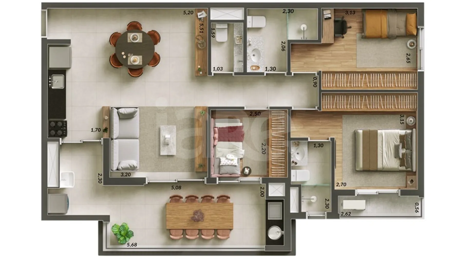 Planta — Apartamento 90,03 m²
