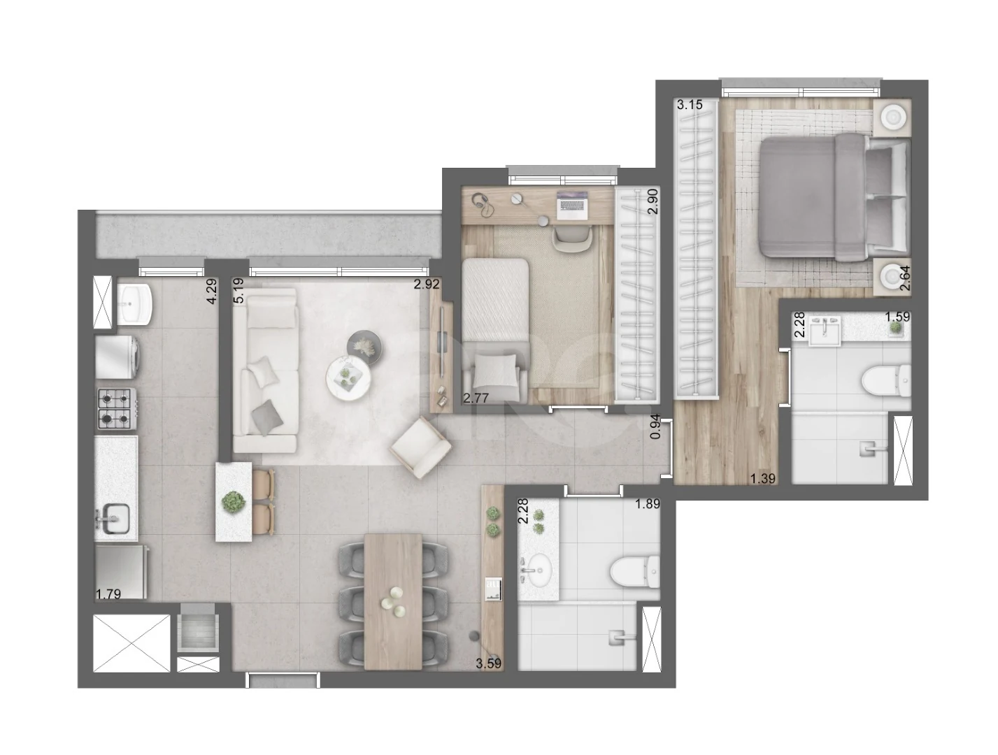 Planta — Apartamento 67,97 m²