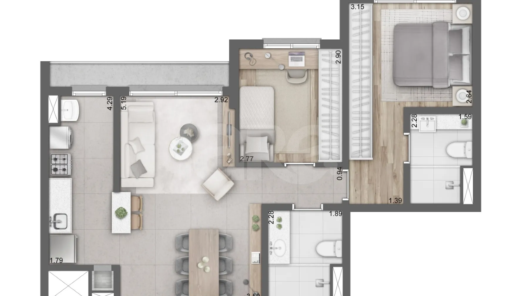 Planta — Apartamento 67,97 m²