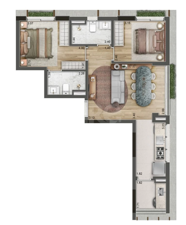 Planta — Apartamento 64,37 m²