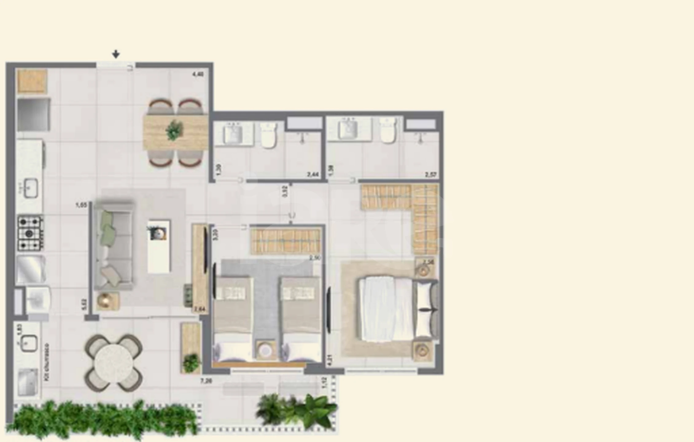 Planta — Apartamento 75,99 m²