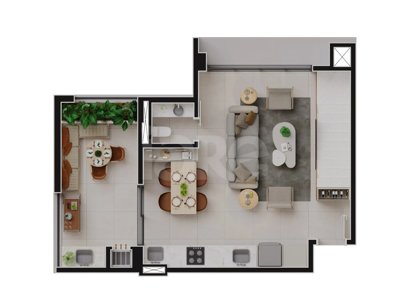 Planta — Cobertura Duplex 91,78 m² · 1º pavimento