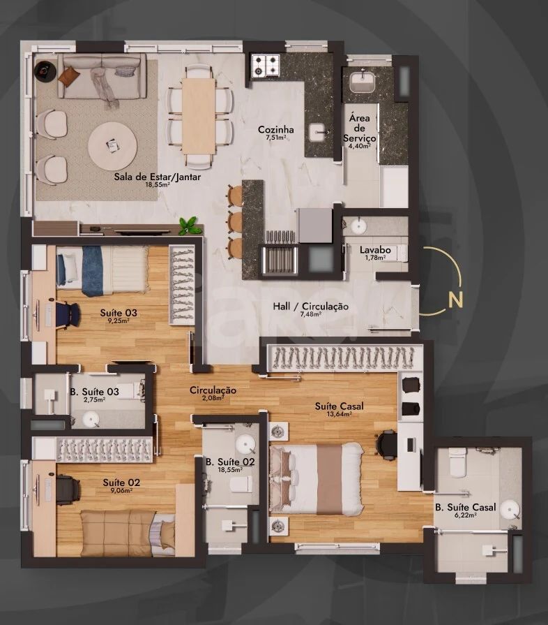 Planta — Apartamento 99,28 m²