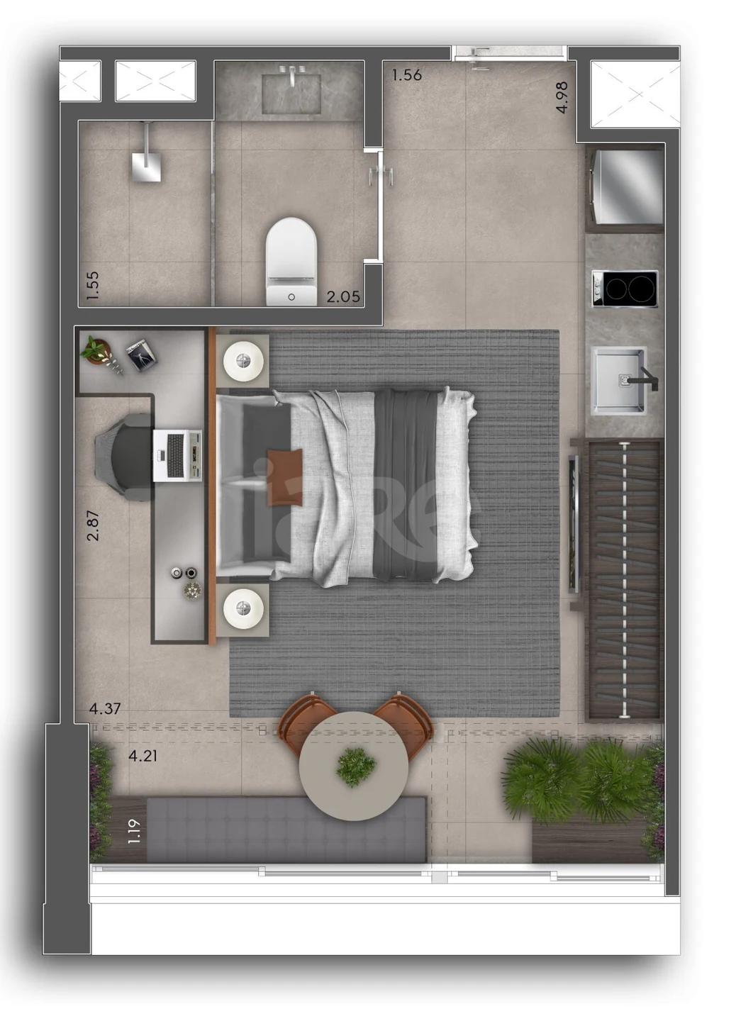 Planta — Studio 29,09 m²