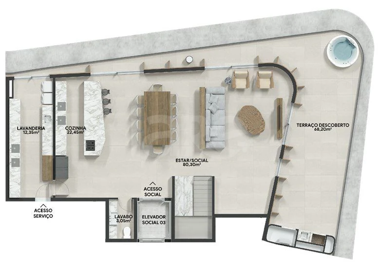 Planta — Cobertura Duplex 312,49 m² · 1º pavimento