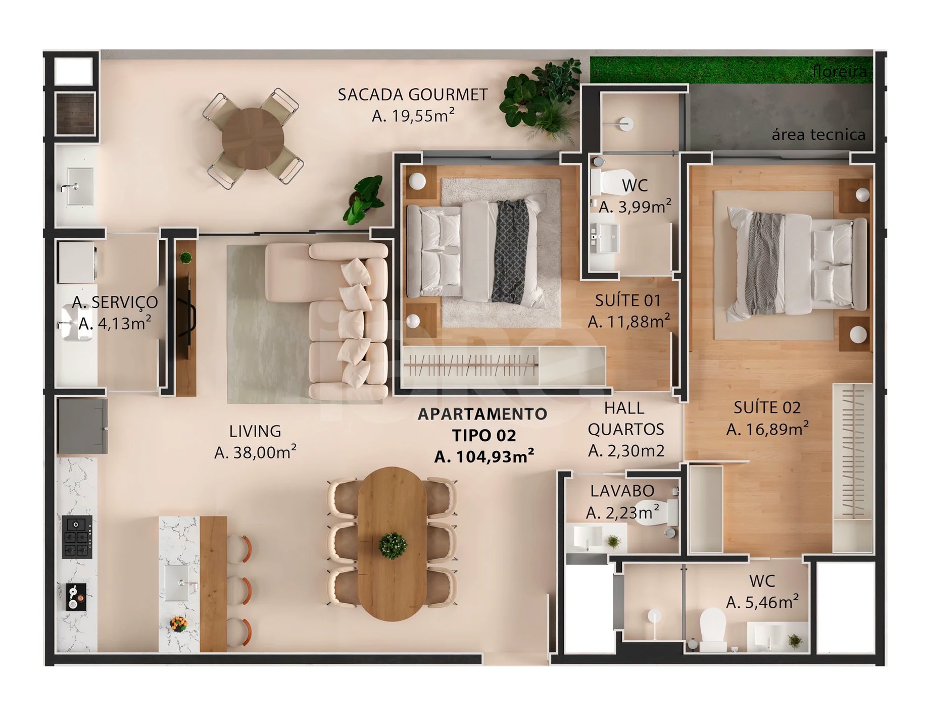 Planta — Apartamento 104,93 m²
