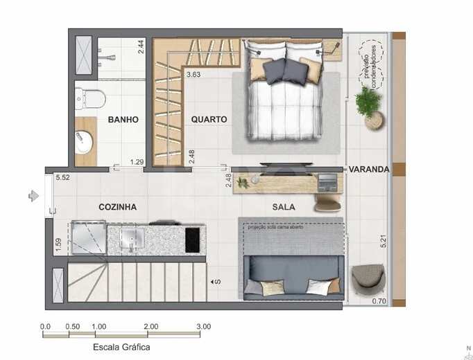 Planta — Cobertura Duplex 67,85 m² · 1º pavimento