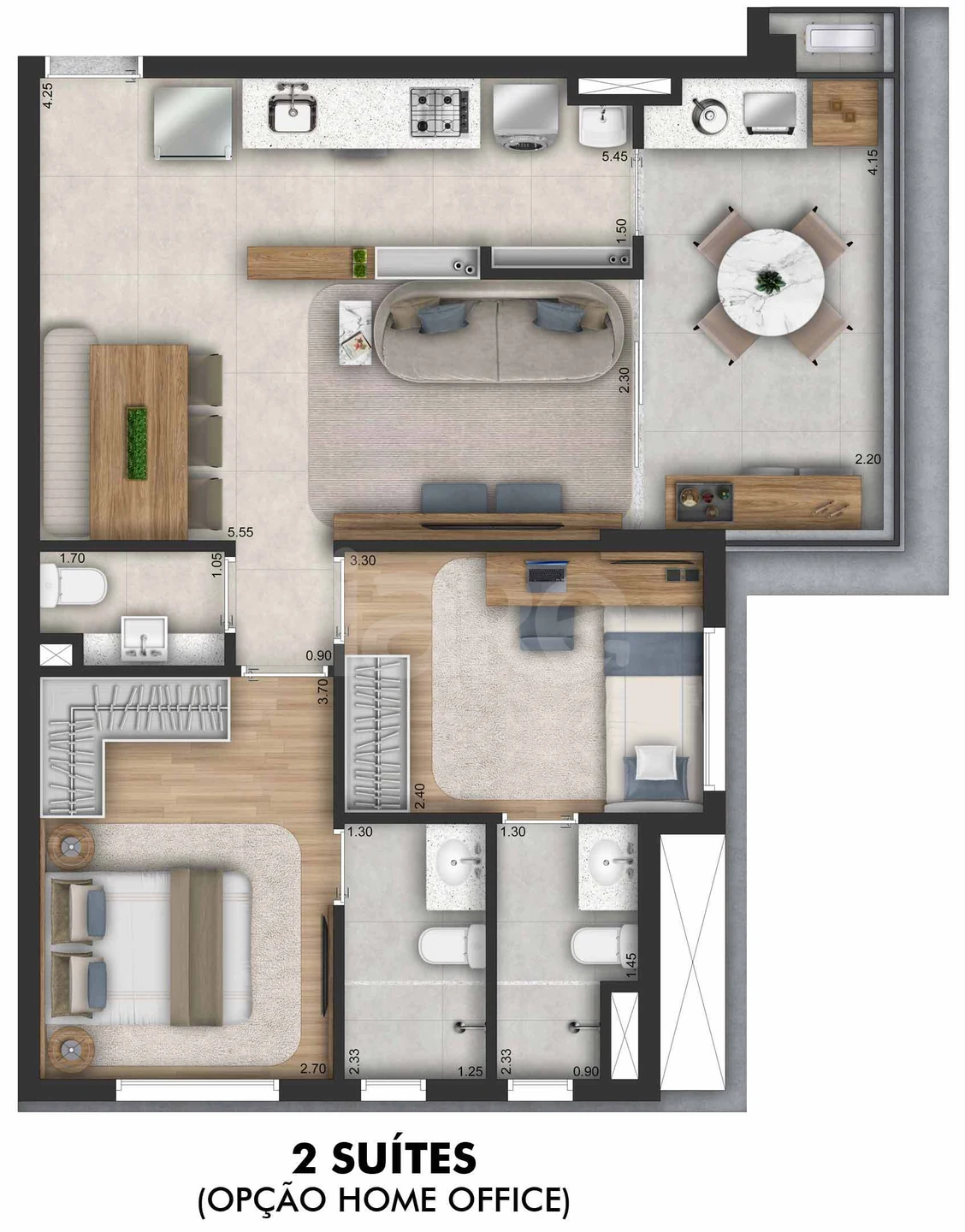 Planta — Planta 03 - 1 dorm 67,34m² - opção 2