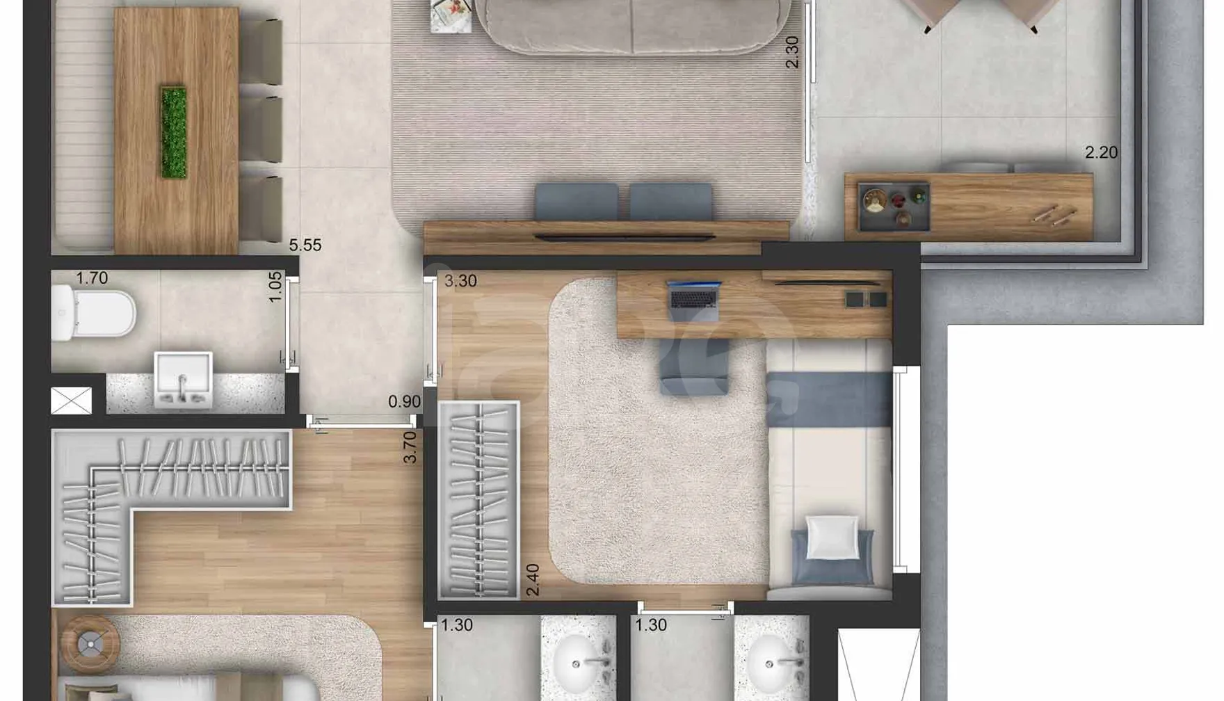 Planta — Planta 03 - 1 dorm 67,34m² - opção 2