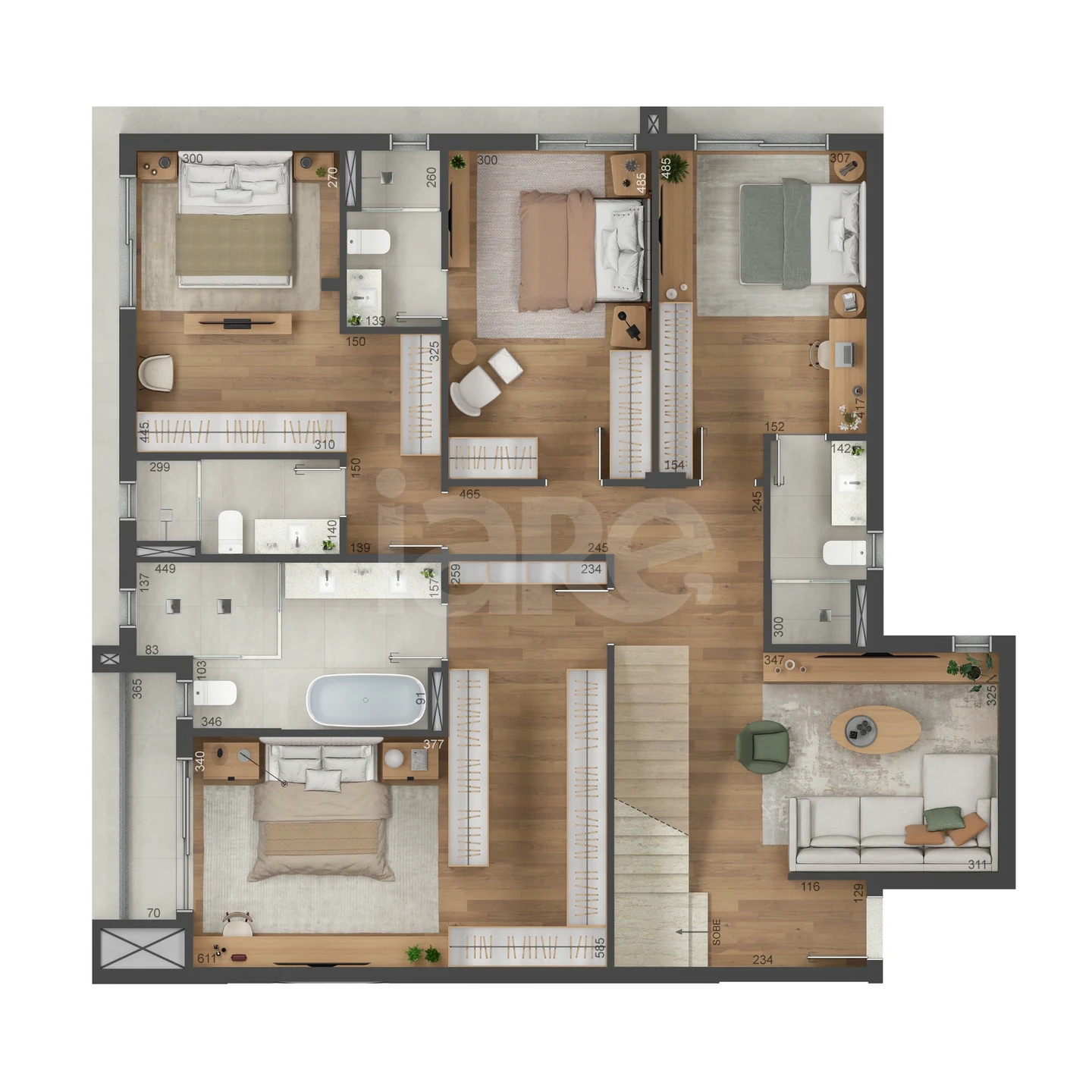 Planta — Cobertura Duplex 295,69 m² · 1º pavimento