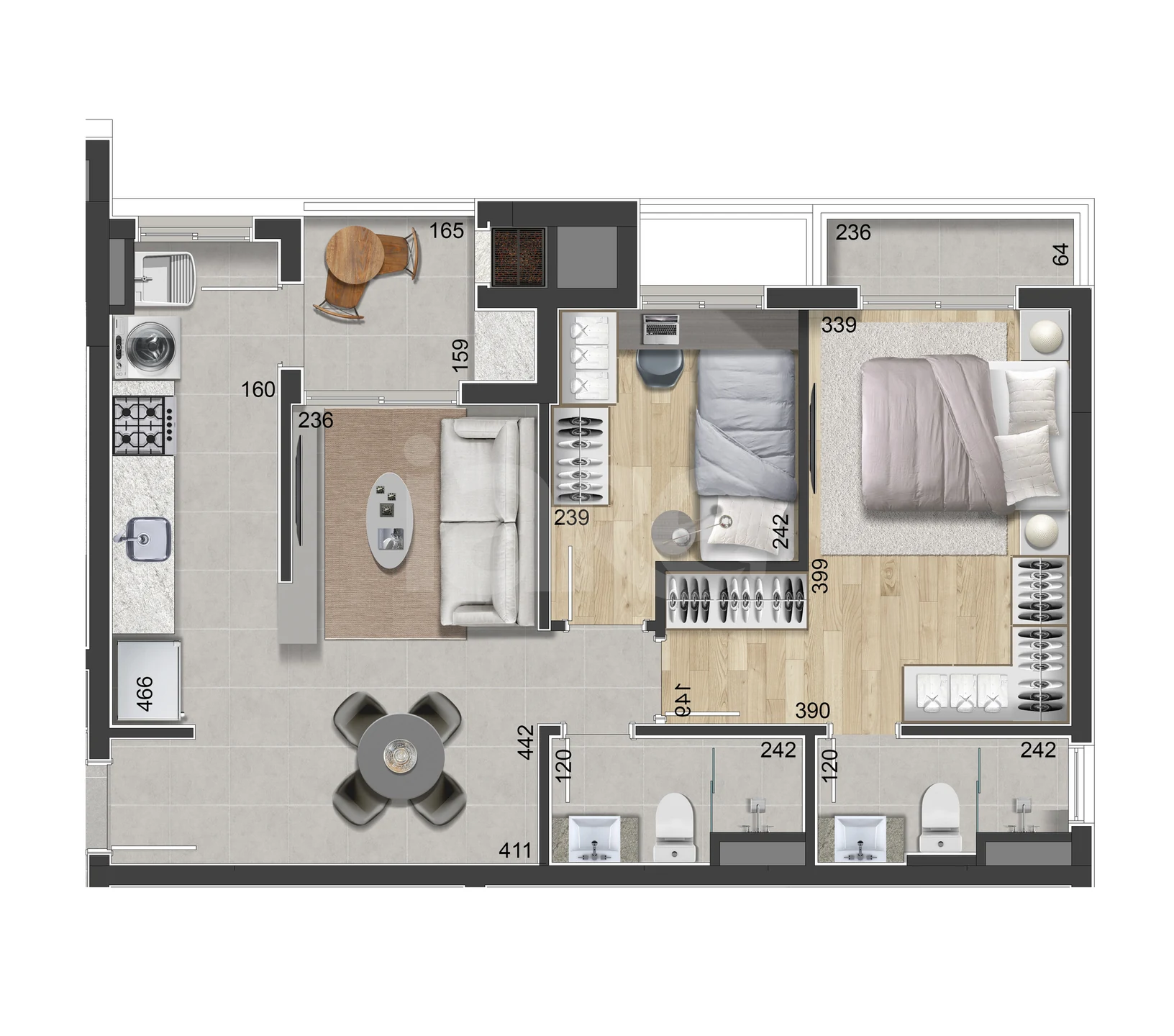 Planta — Apartamento 61,67 m²
