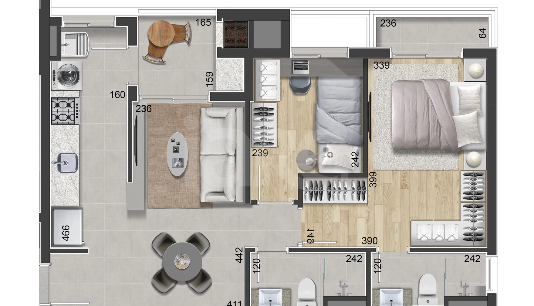 Planta — Apartamento 61,67 m²