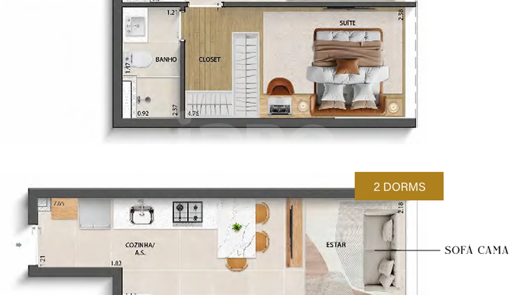 Planta — Studio 36,29 m²