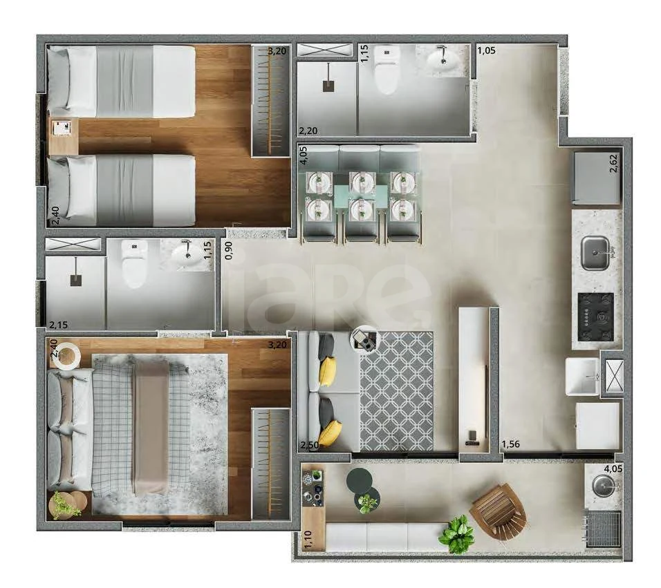 Planta — Apartamento 52,13 m²