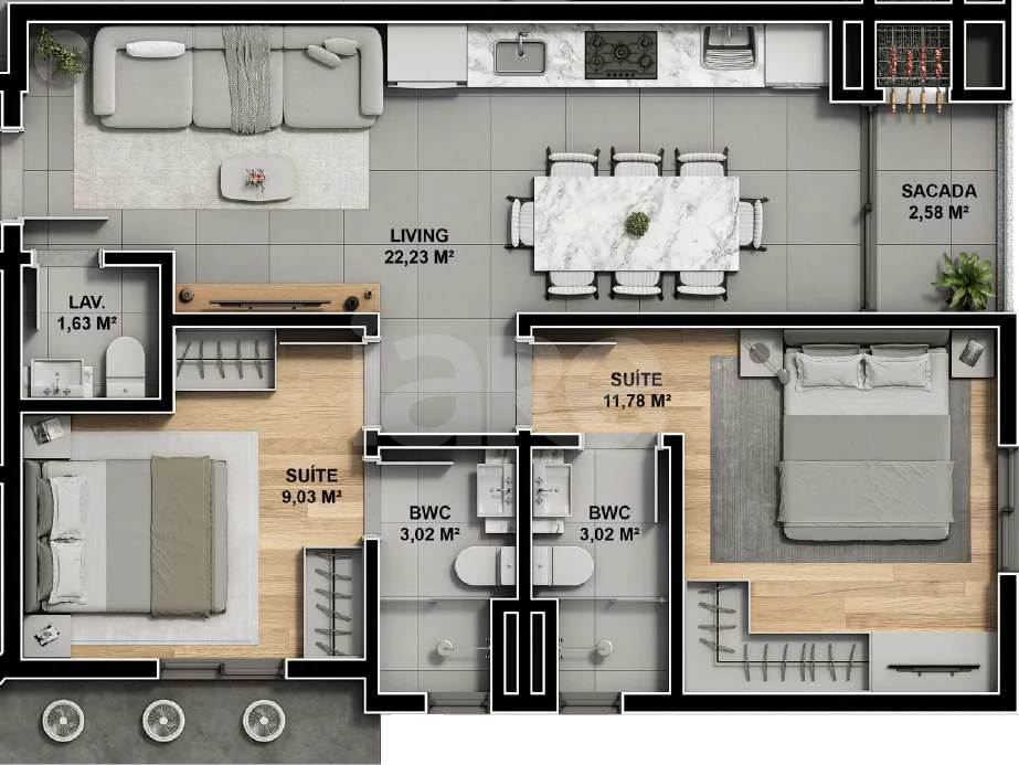 Planta — Apartamento 64,35 m²