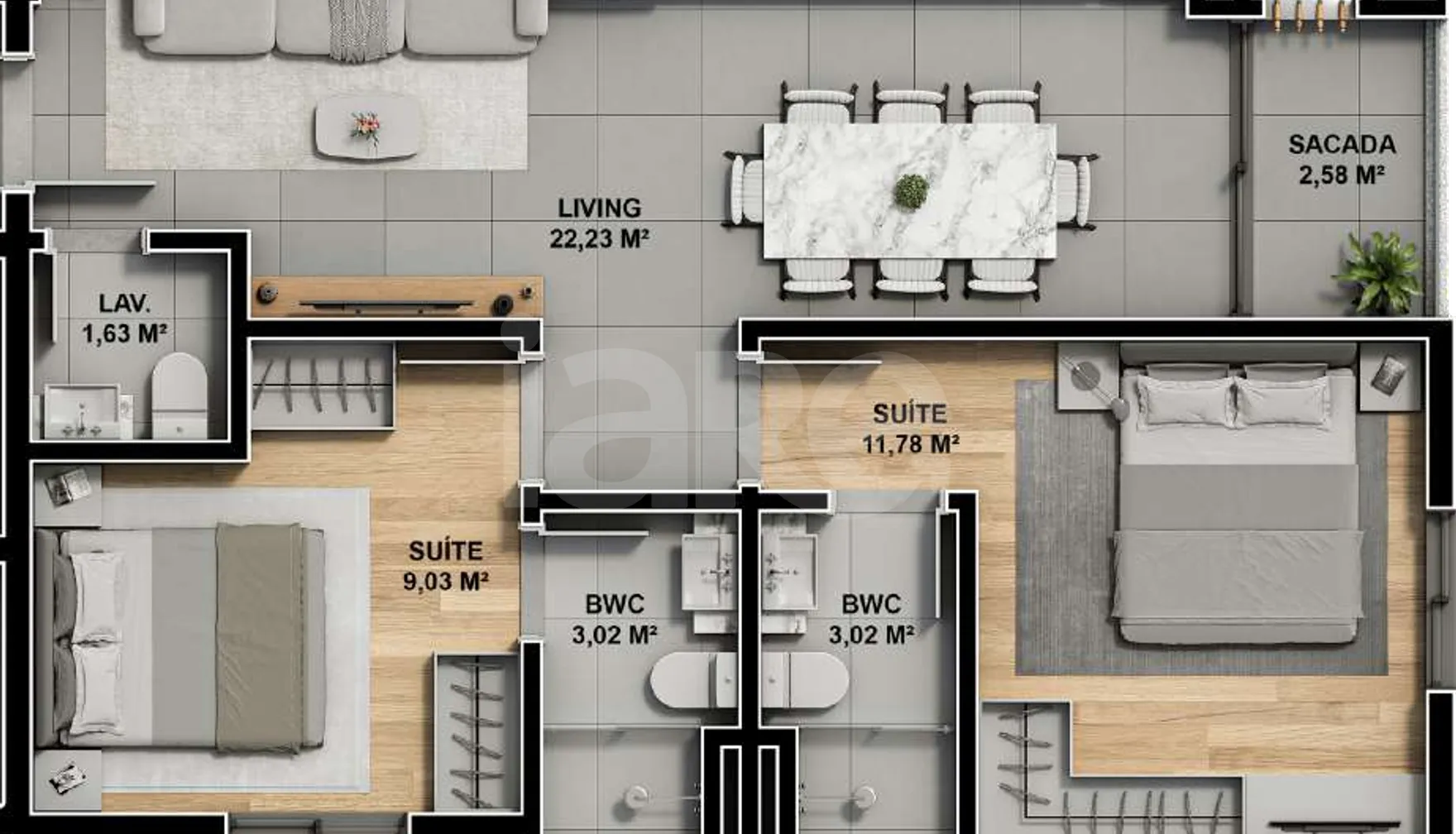 Planta — Apartamento 64,35 m²