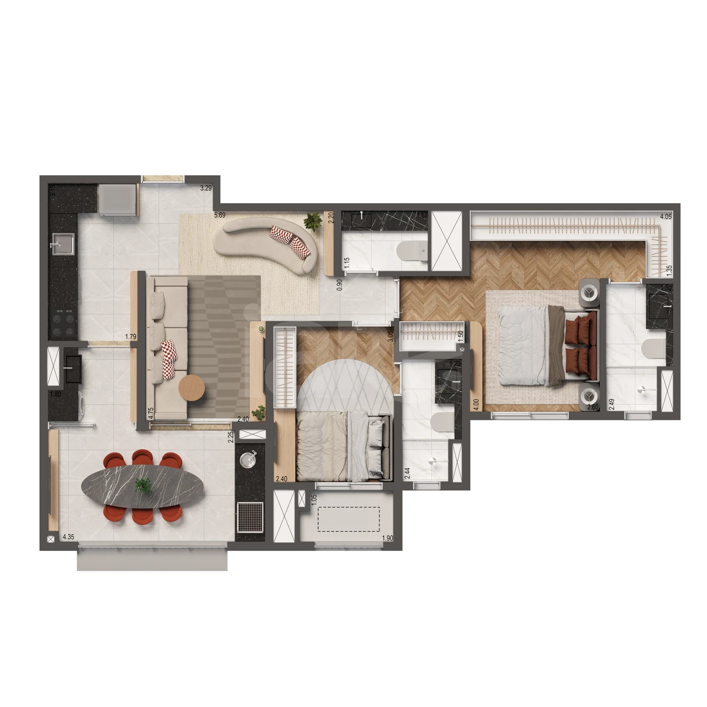 Planta — Apartamento 74,7 m²