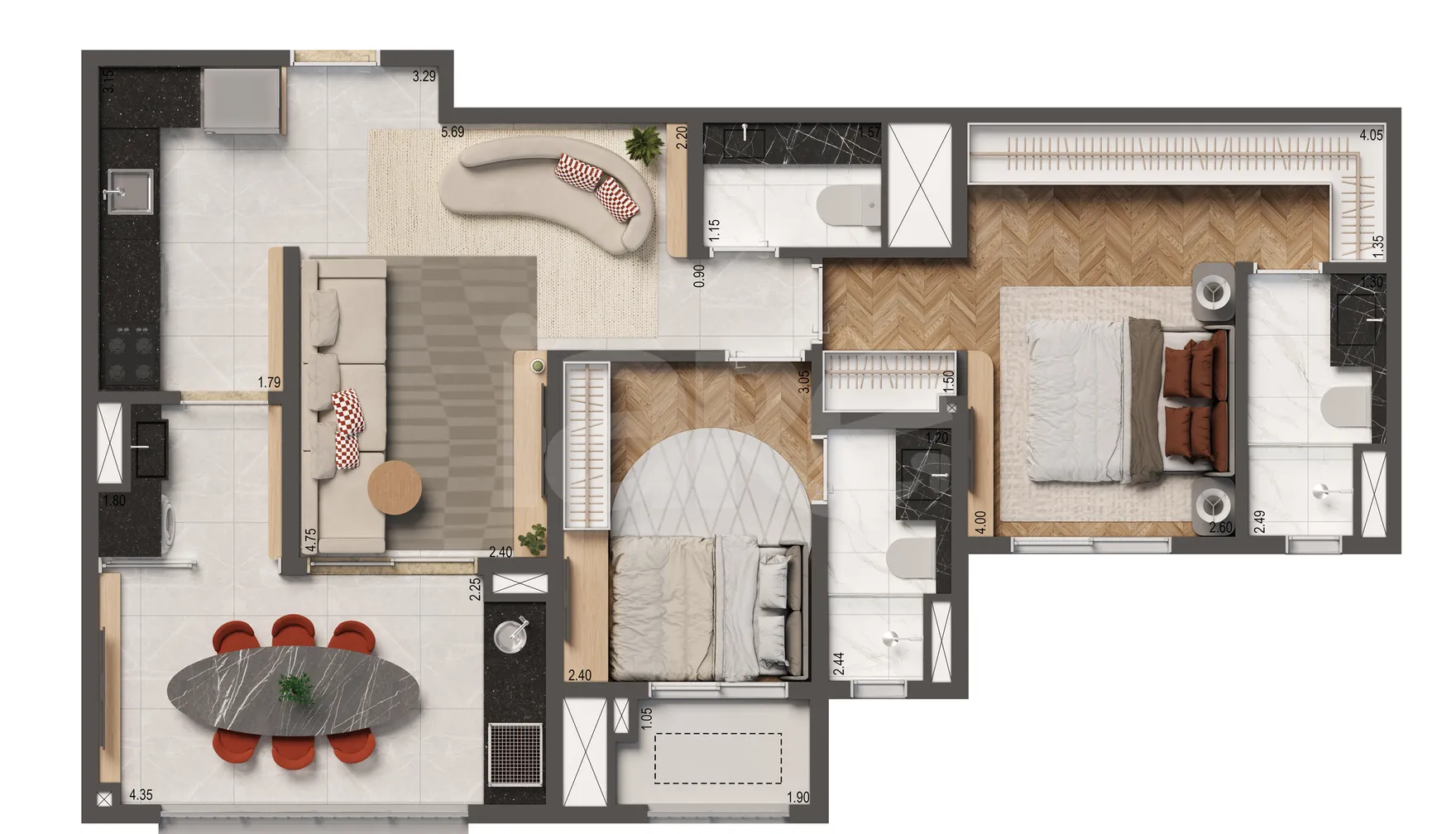 Planta — Apartamento 74,7 m²