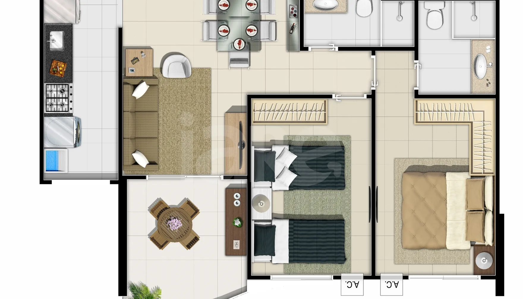 Planta — Apartamento 57,59 m²