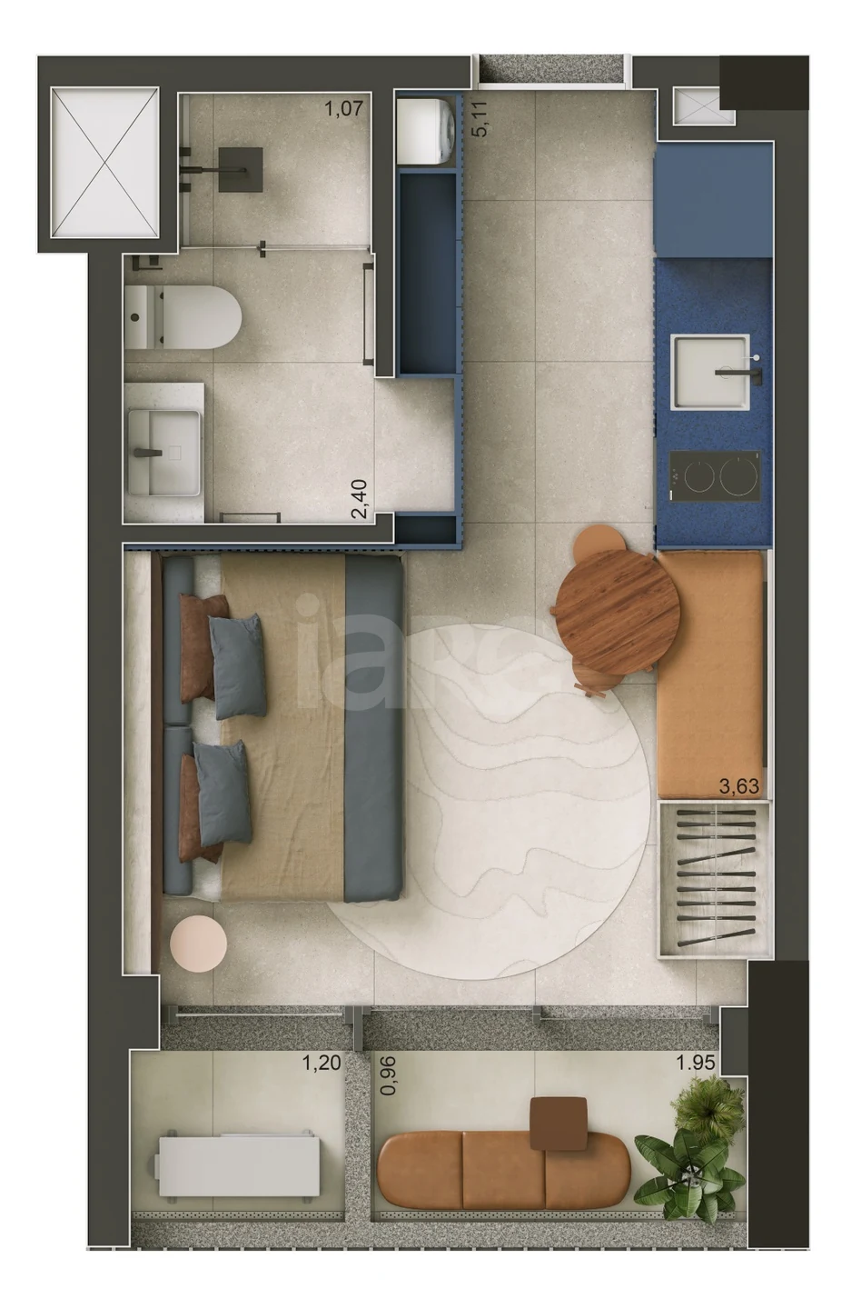 Planta — Studio 25,47 m²