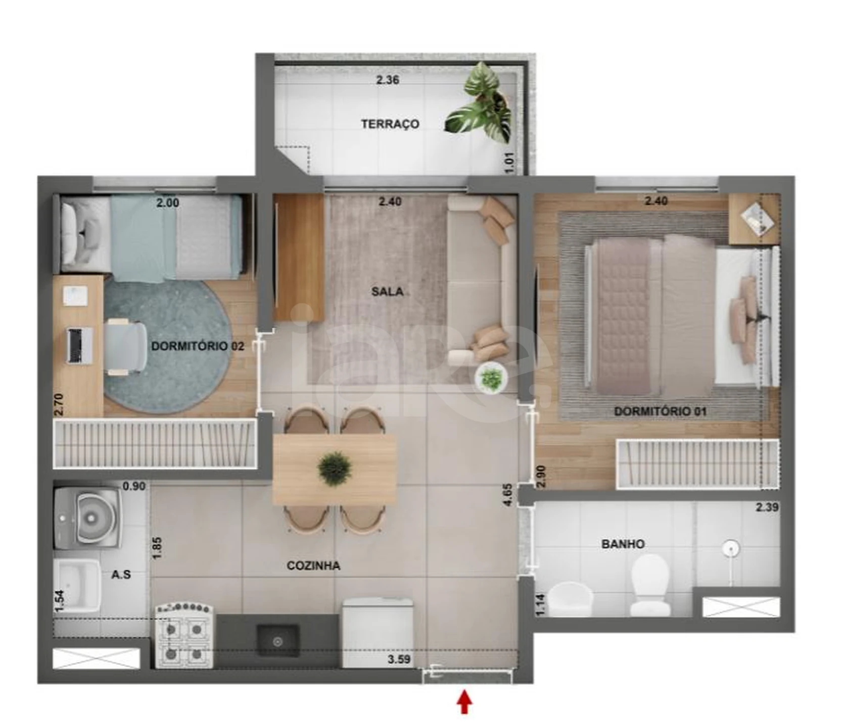 Planta — Apartamento 37 m²
