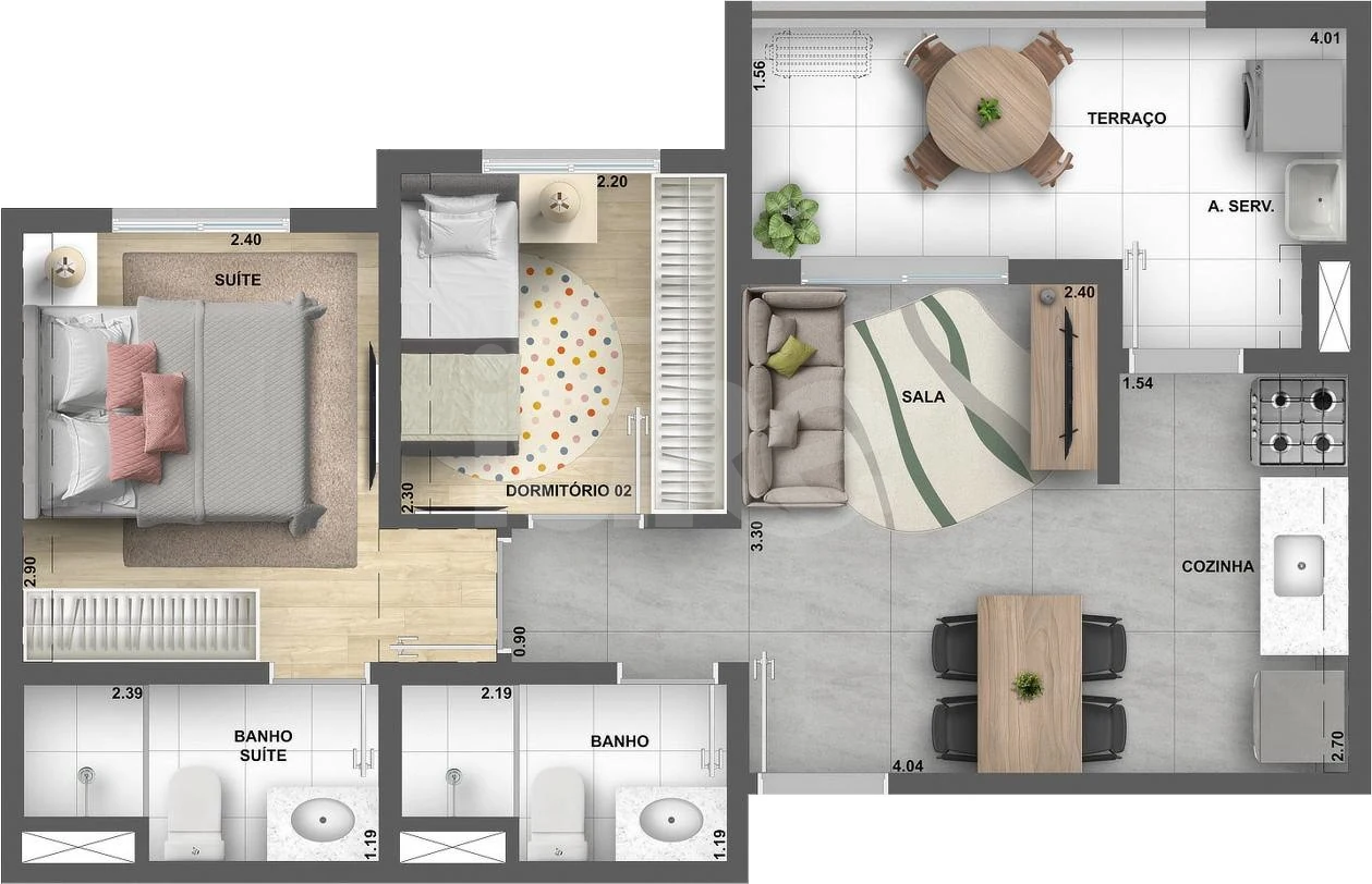 Planta — Apartamento 45,8 m²
