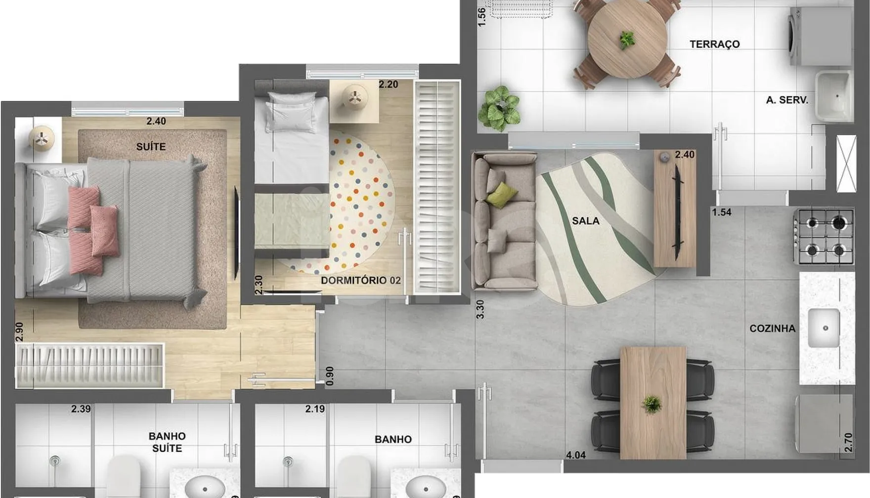 Planta — Apartamento 45,8 m²