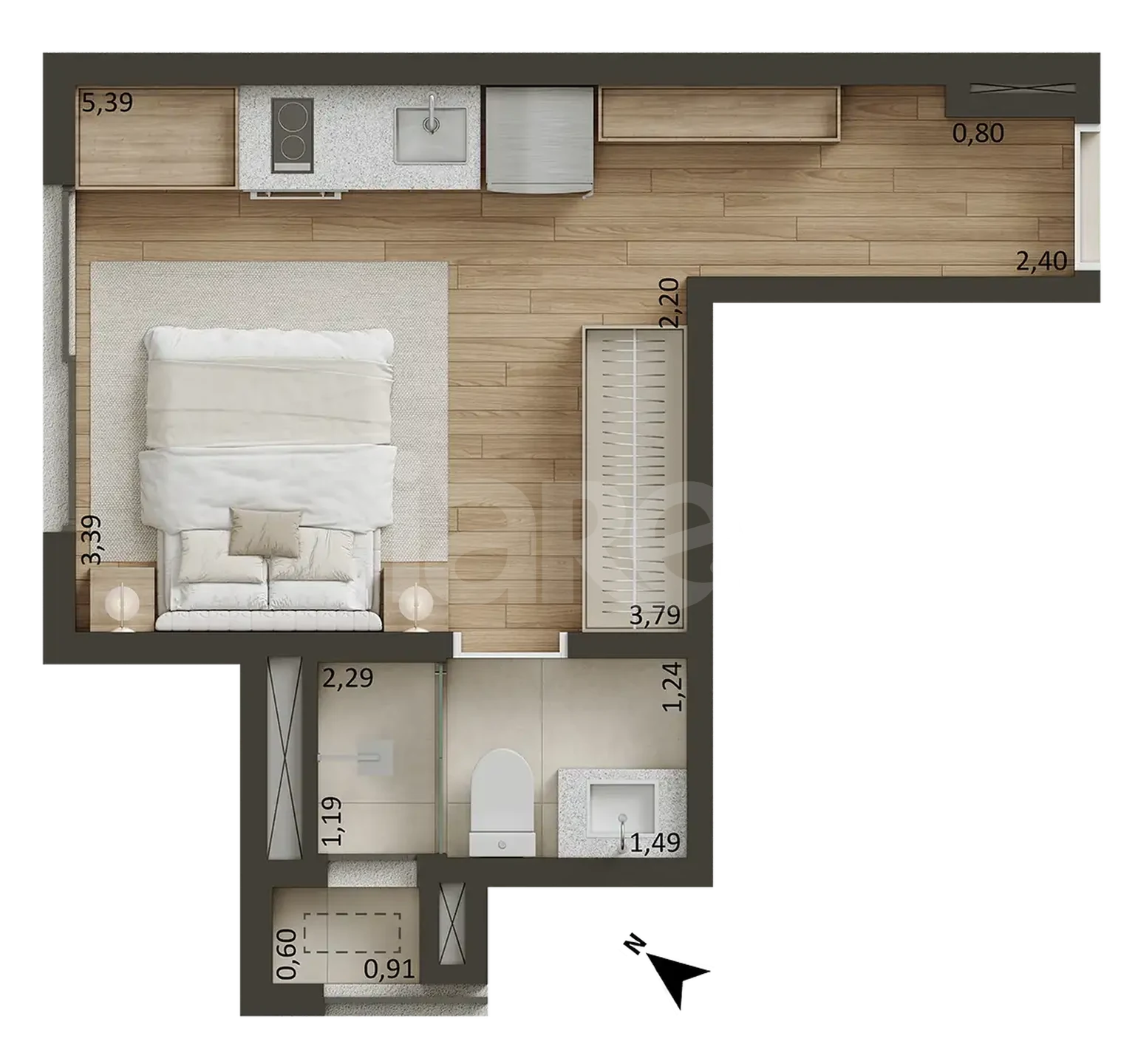 Planta — Studio 19,76 m²